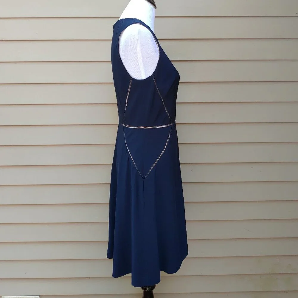 Alex Marie A-Line Dress Dark Blue Navy Ladder Trim Accents Sleeveless Classic